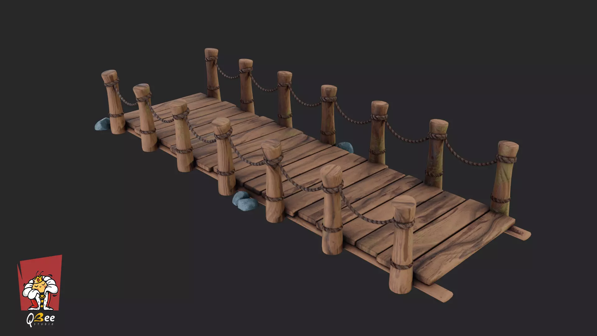 Stylized Rickety Wooden Bridge Low-poly 3D model_3