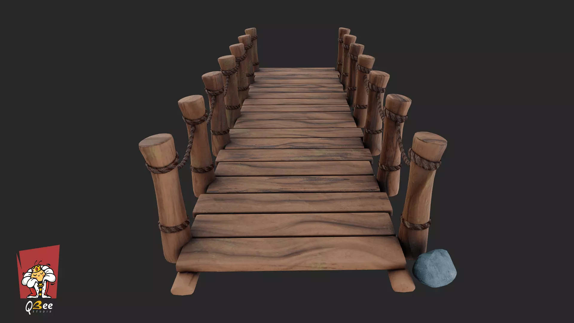 Stylized Rickety Wooden Bridge Low-poly 3D model_8