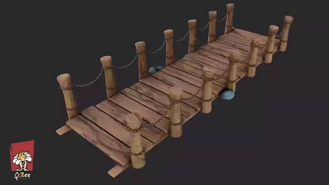 Stylized Rickety Wooden Bridge Low-poly 3D model