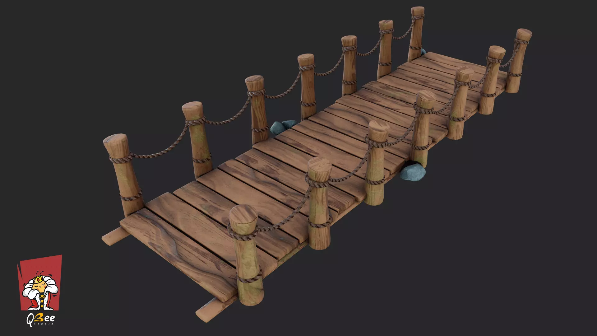 Stylized Rickety Wooden Bridge Low-poly 3D model_0