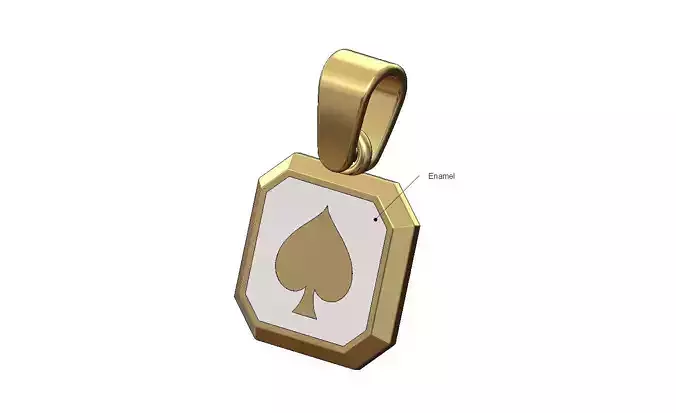 Poker ace of spades square emrald shaped pendant charm with bail