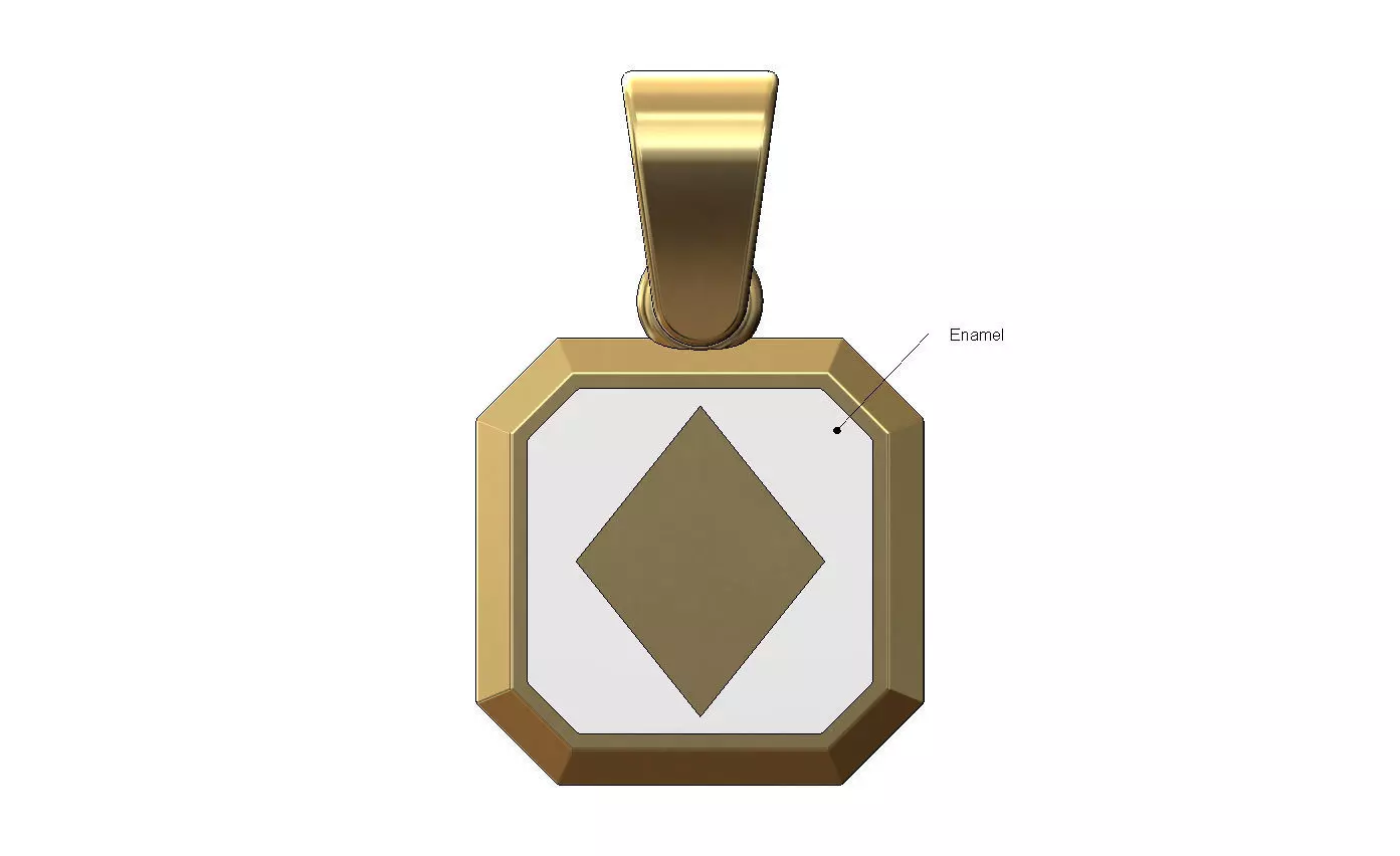 Poker diamonds square emrald shaped pendant charm with bail 3D print model_1