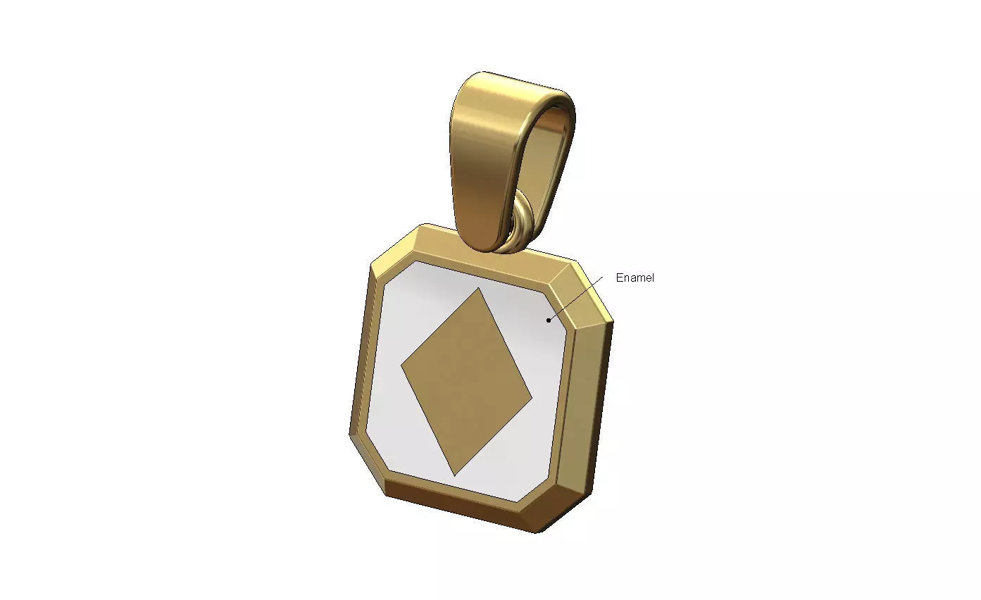 Poker diamonds square emrald shaped pendant charm with bail 3D print model_0