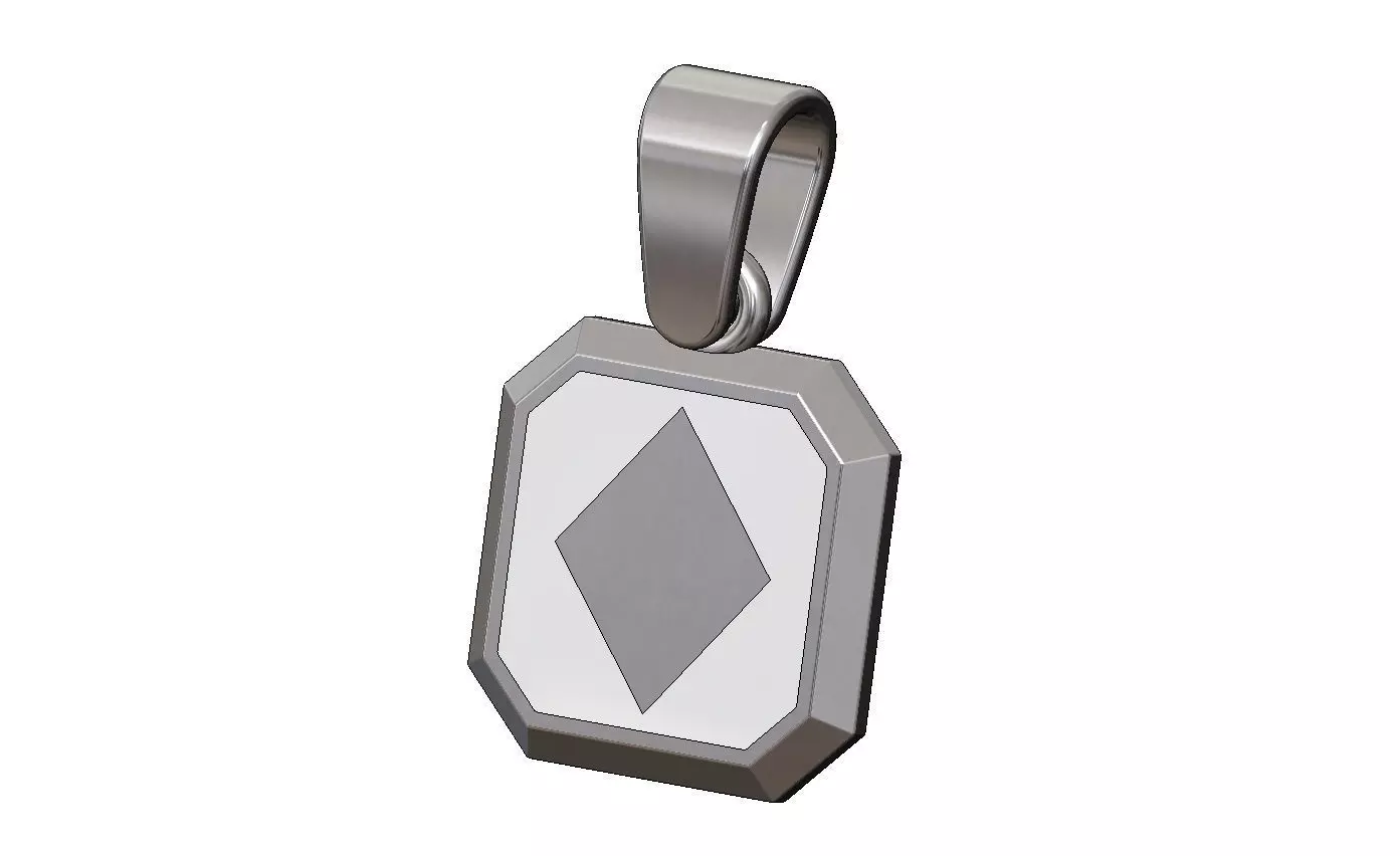 Poker diamonds square emrald shaped pendant charm with bail 3D print model_11