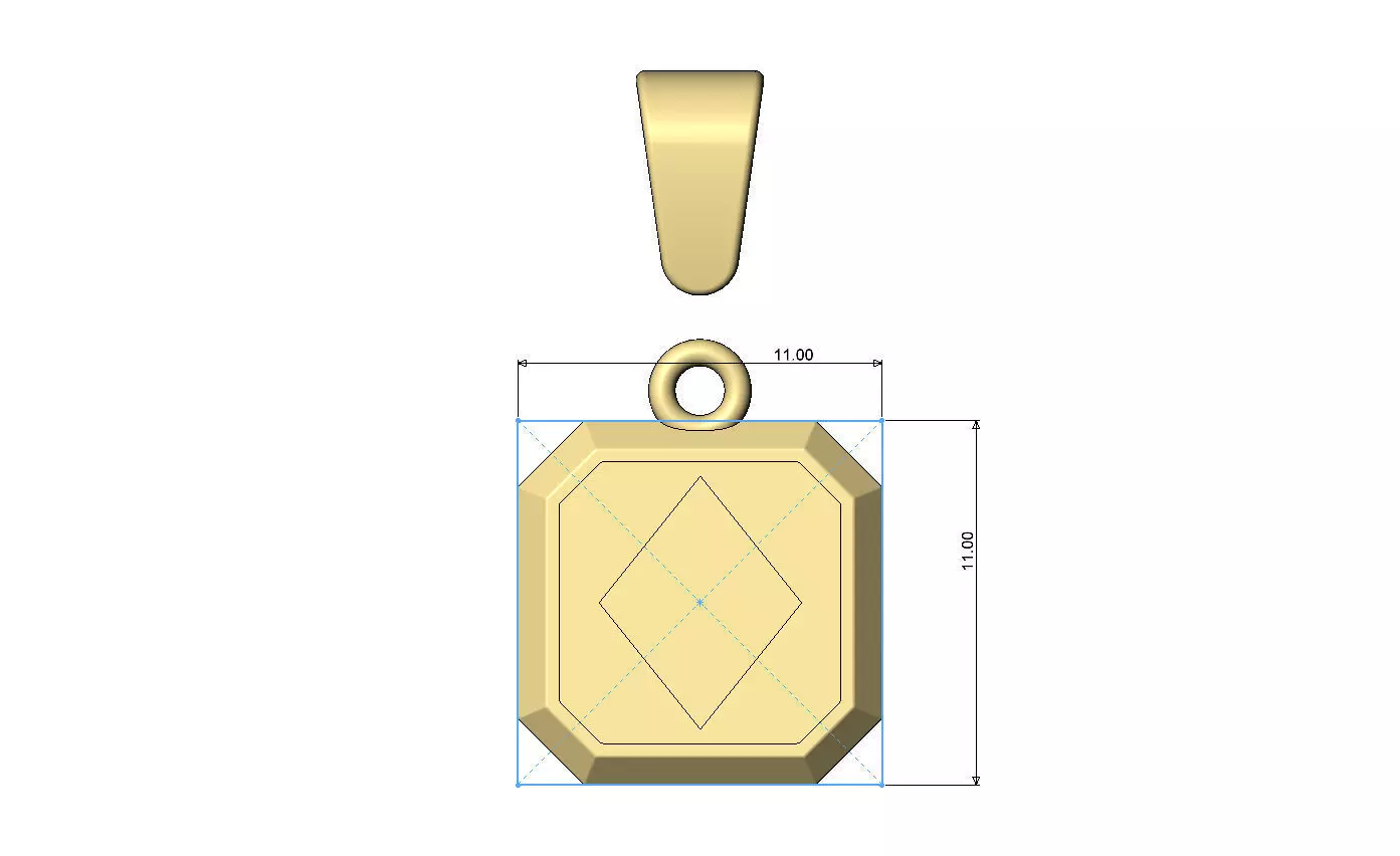 Poker diamonds square emrald shaped pendant charm with bail 3D print model_7