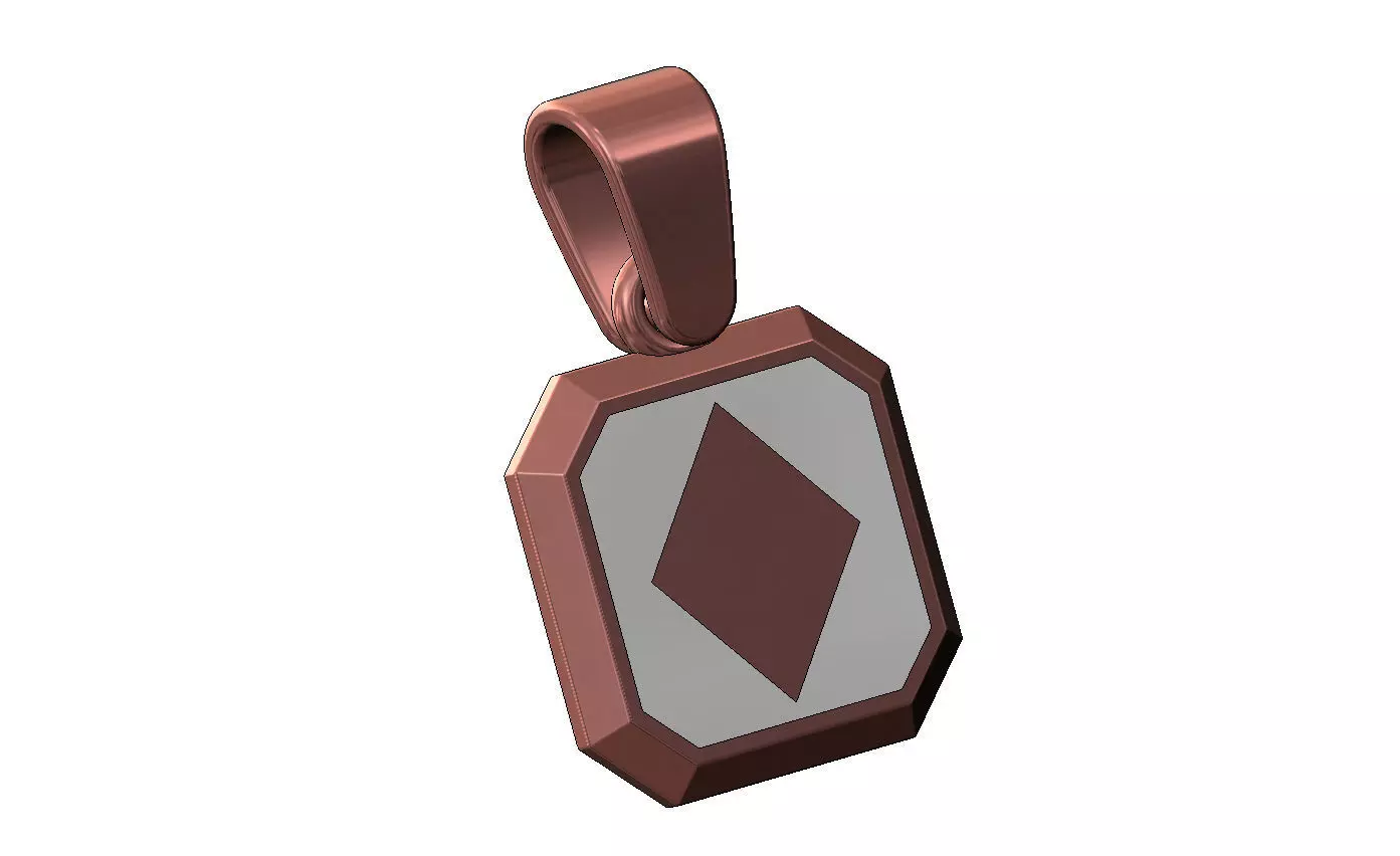 Poker diamonds square emrald shaped pendant charm with bail 3D print model_10