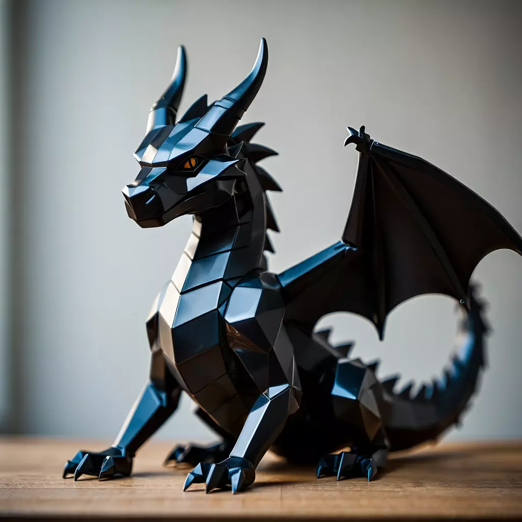 Low Poly Geometric Black Dragon Sculpture 3D print model_0