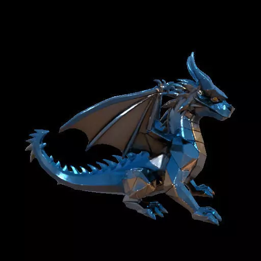 Low Poly Geometric Black Dragon Sculpture 3D print model_3