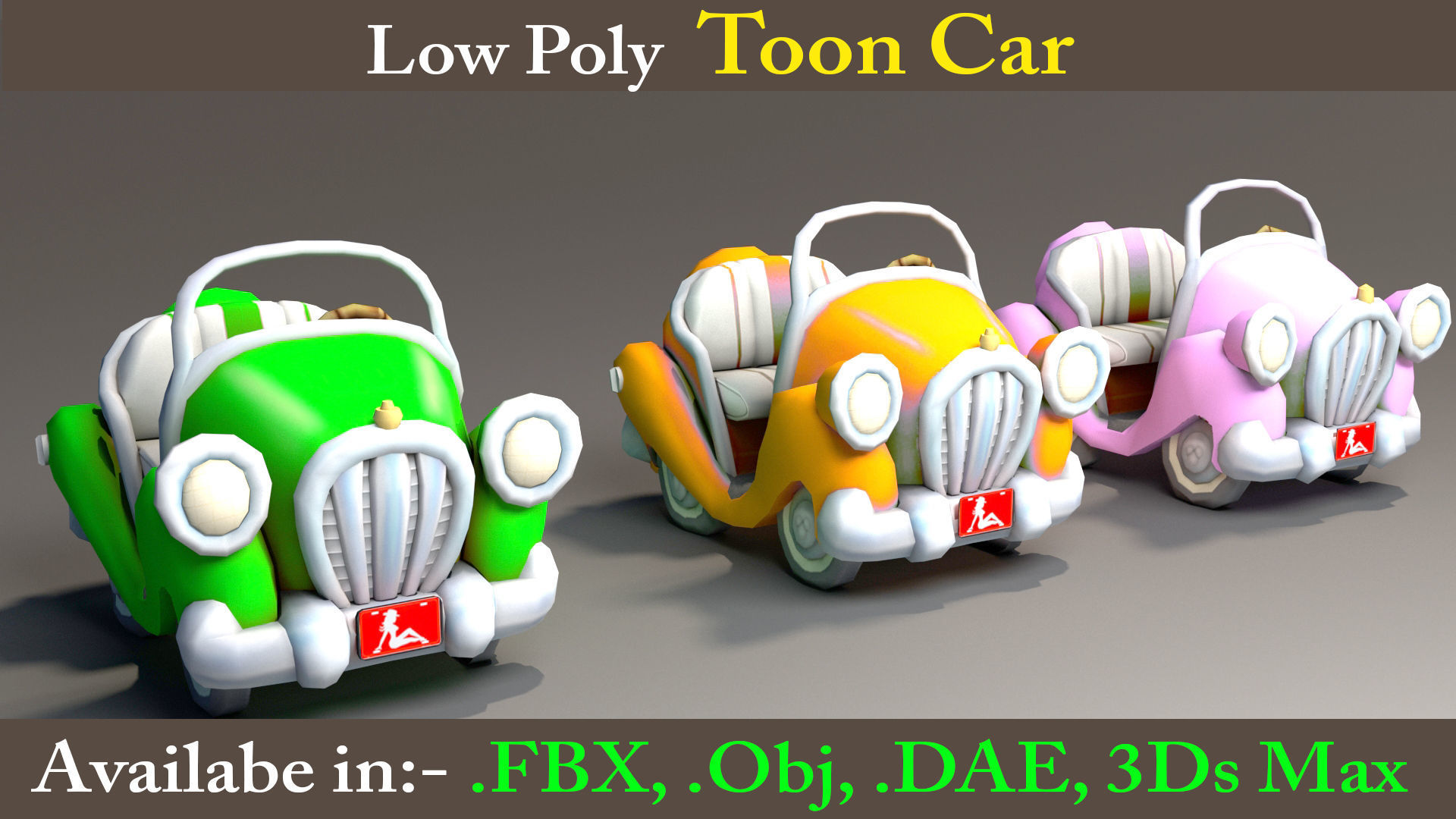 Toon Car Low-poly 3D model_8