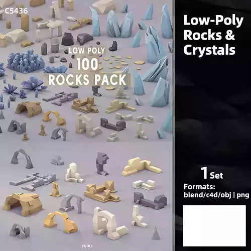 Low poly rocks cliff cystal