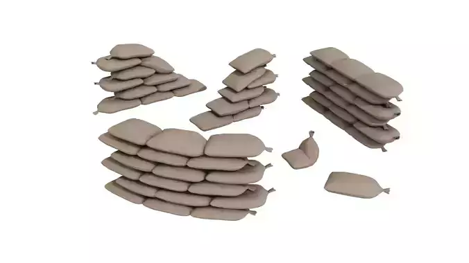 Modular Game-Ready Sandbag Wall 3D Model
