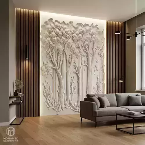 modern tree panel wall decor set relief stl mural CNC 257