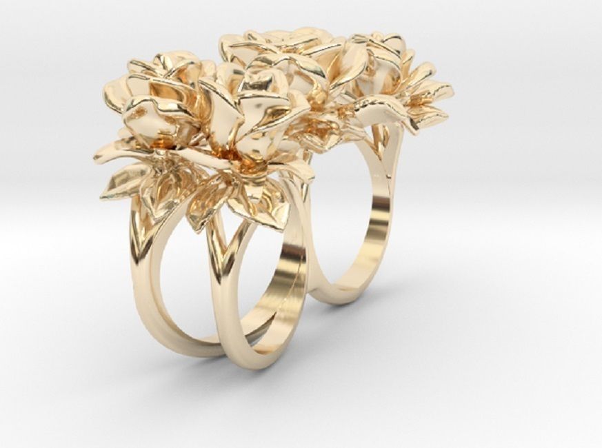 4Roses rose gold ring with flowers 3D print model_2