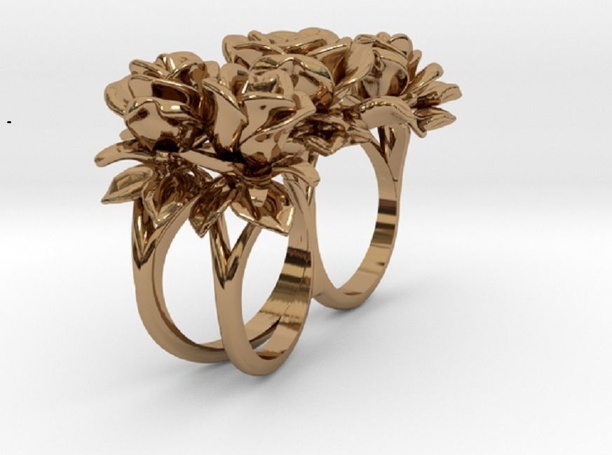 4Roses rose gold ring with flowers 3D print model_1