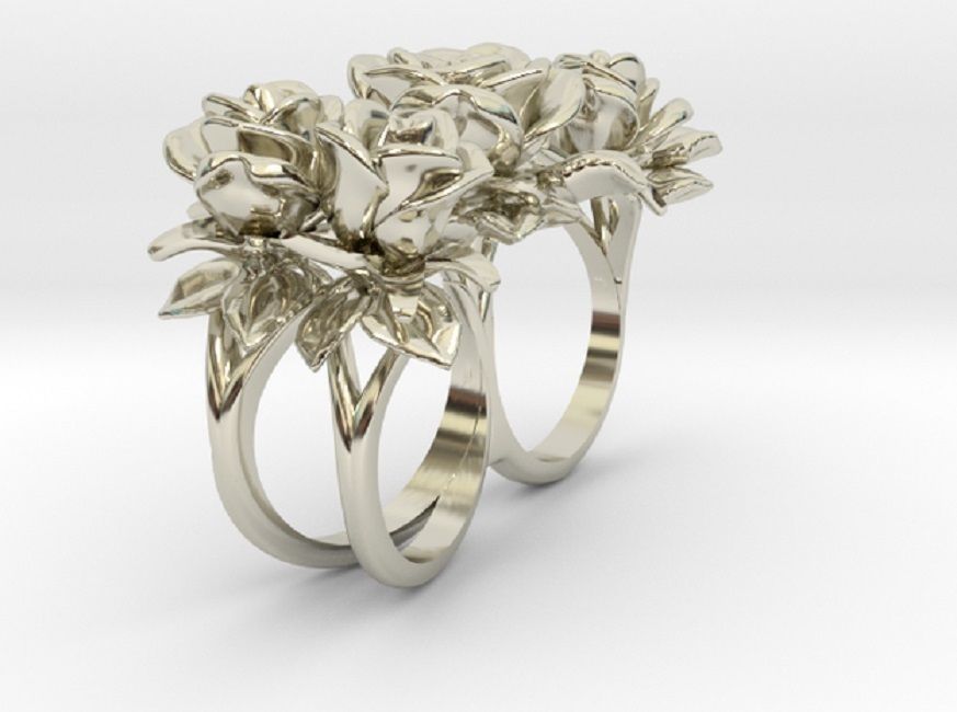 4Roses rose gold ring with flowers 3D print model_3