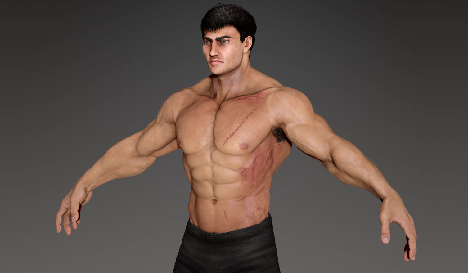 Muscular Male Character Low-poly 3D model_2