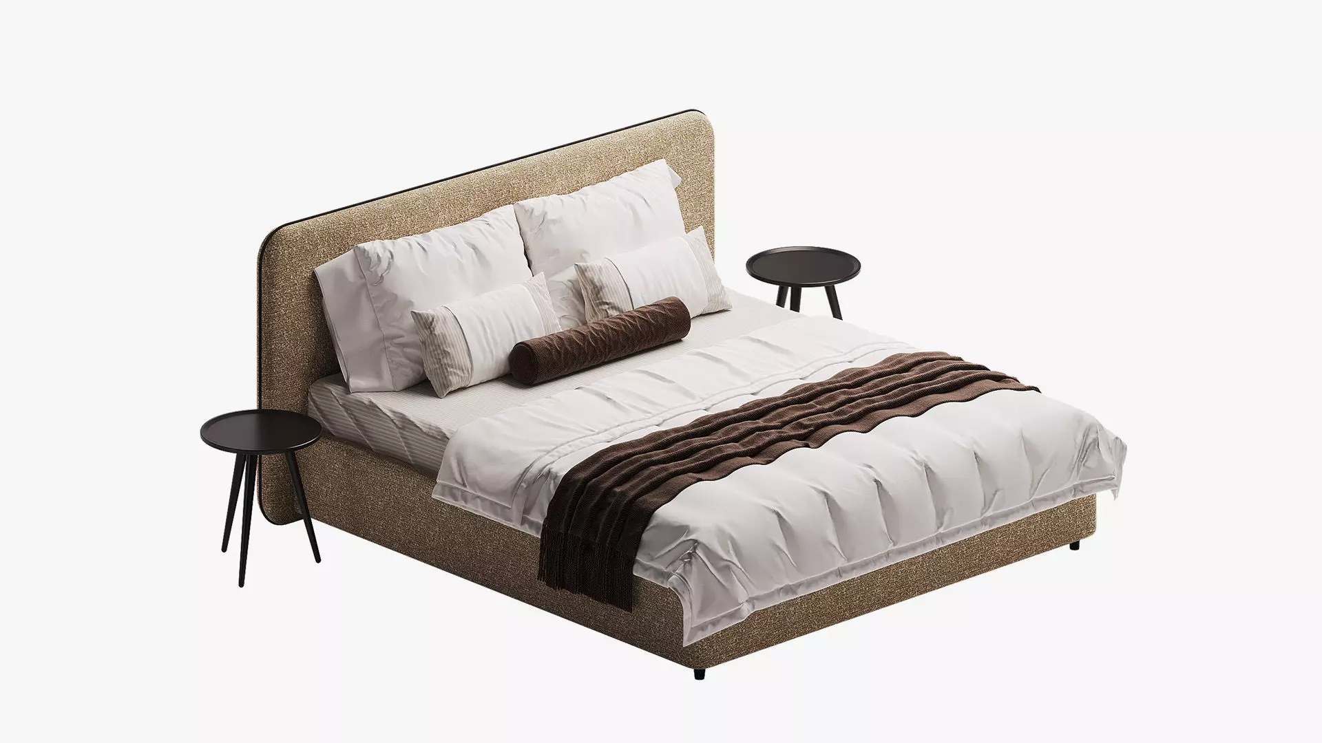 Beige bed with rounded headboard 3D model_0