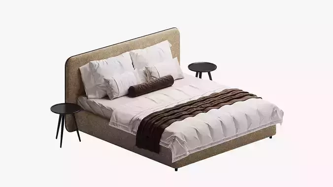 Beige bed with rounded headboard