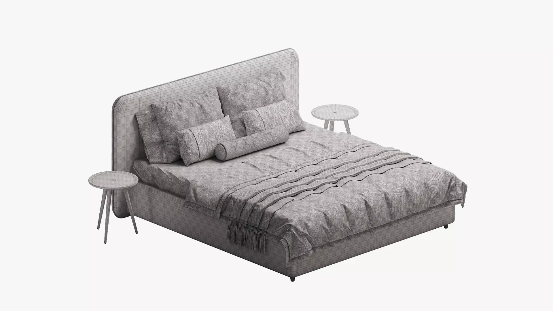 Beige bed with rounded headboard 3D model_5