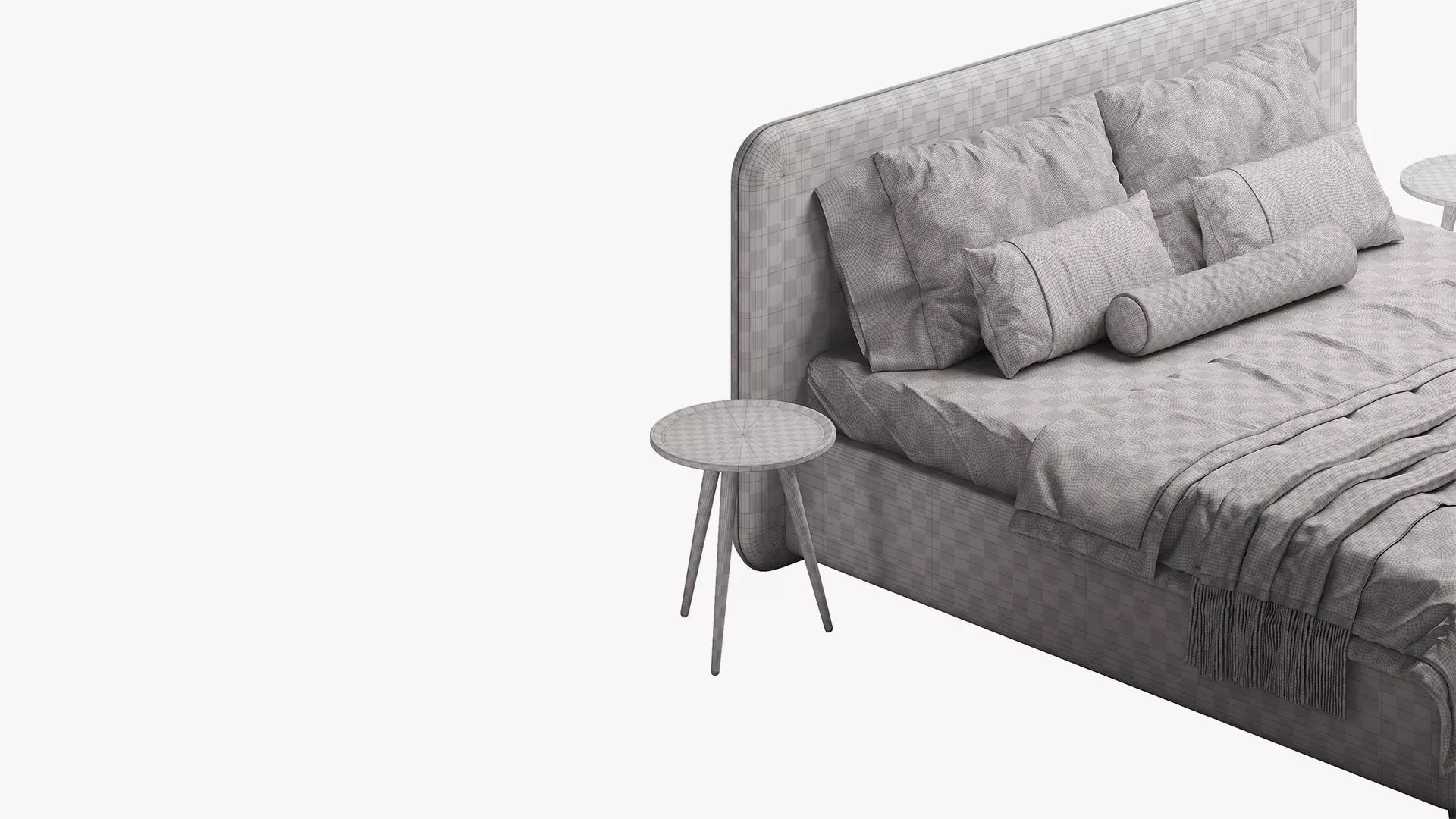 Beige bed with rounded headboard 3D model_6