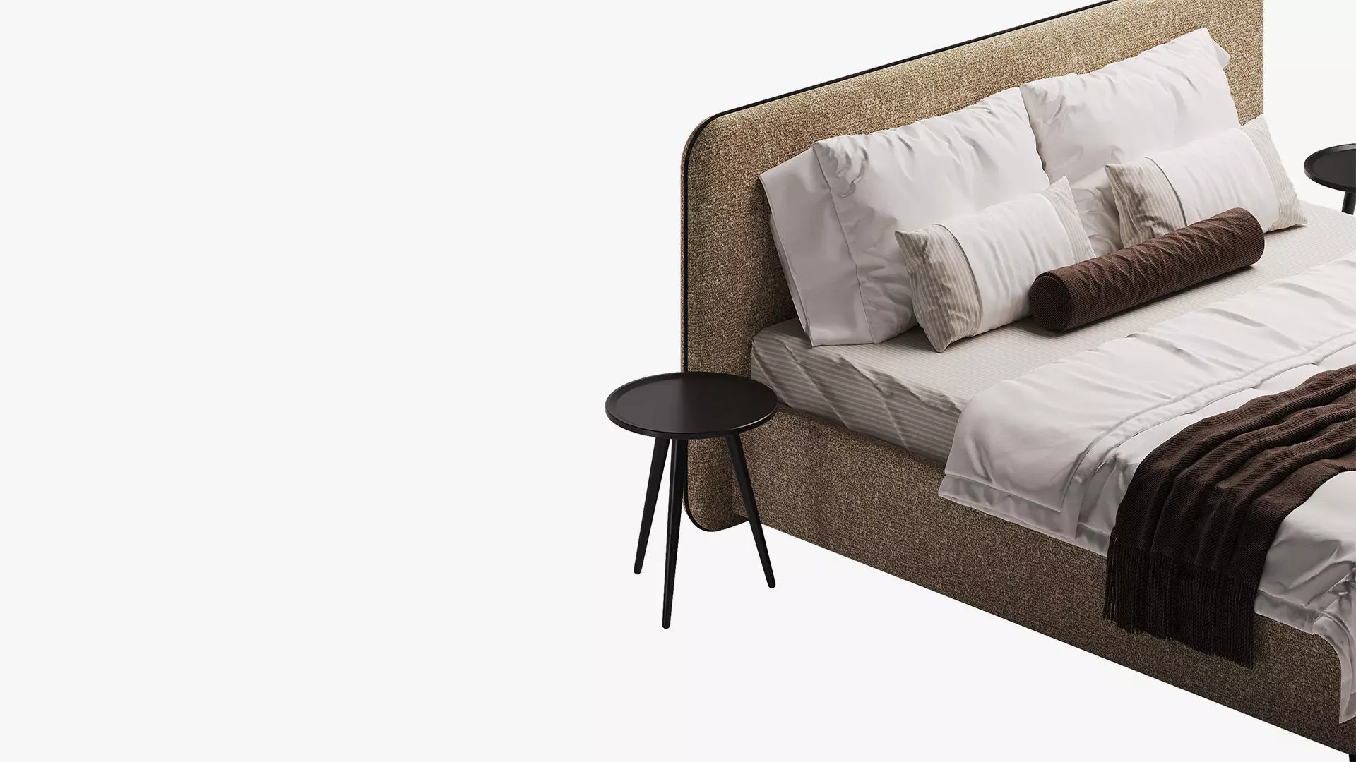 Beige bed with rounded headboard 3D model_4