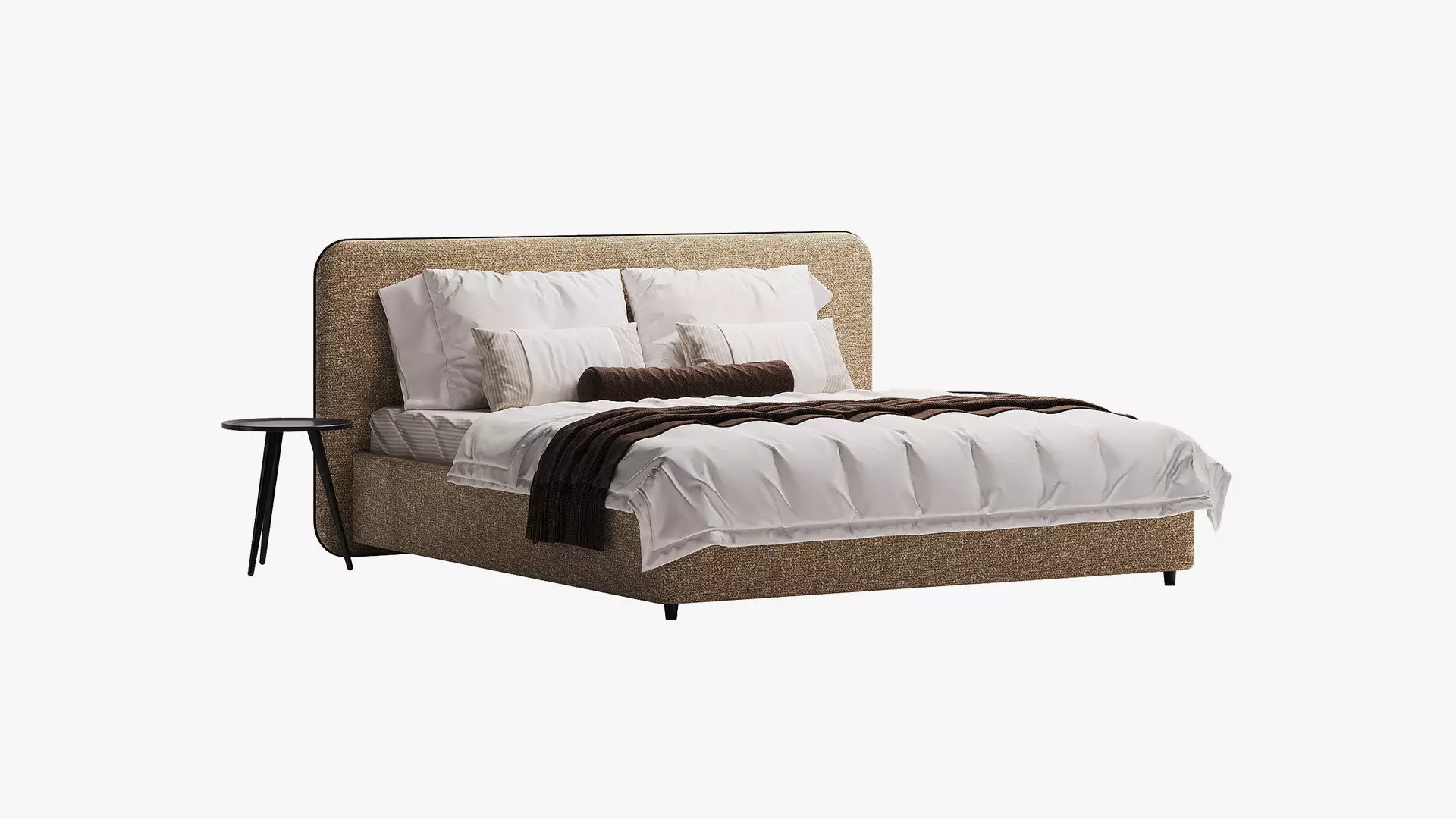 Beige bed with rounded headboard 3D model_2