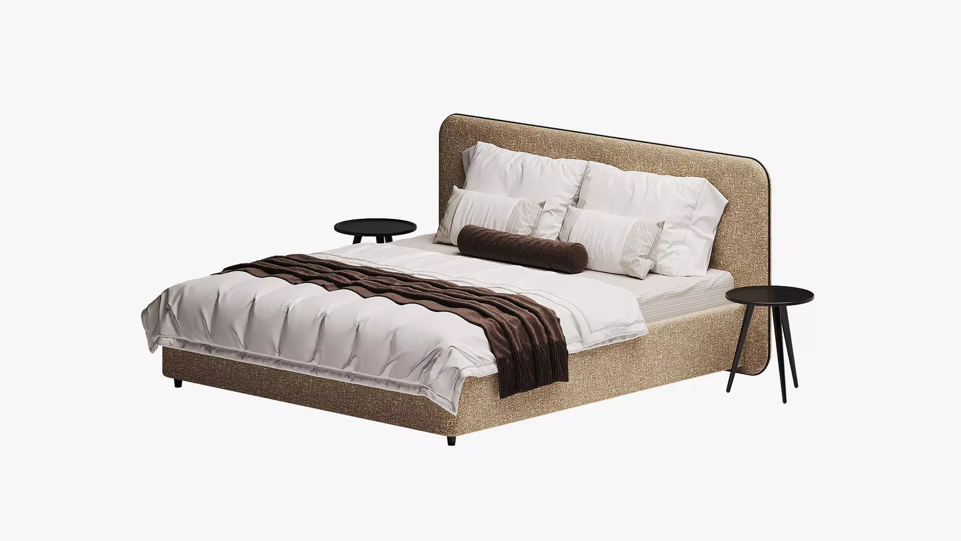 Beige bed with rounded headboard 3D model_1