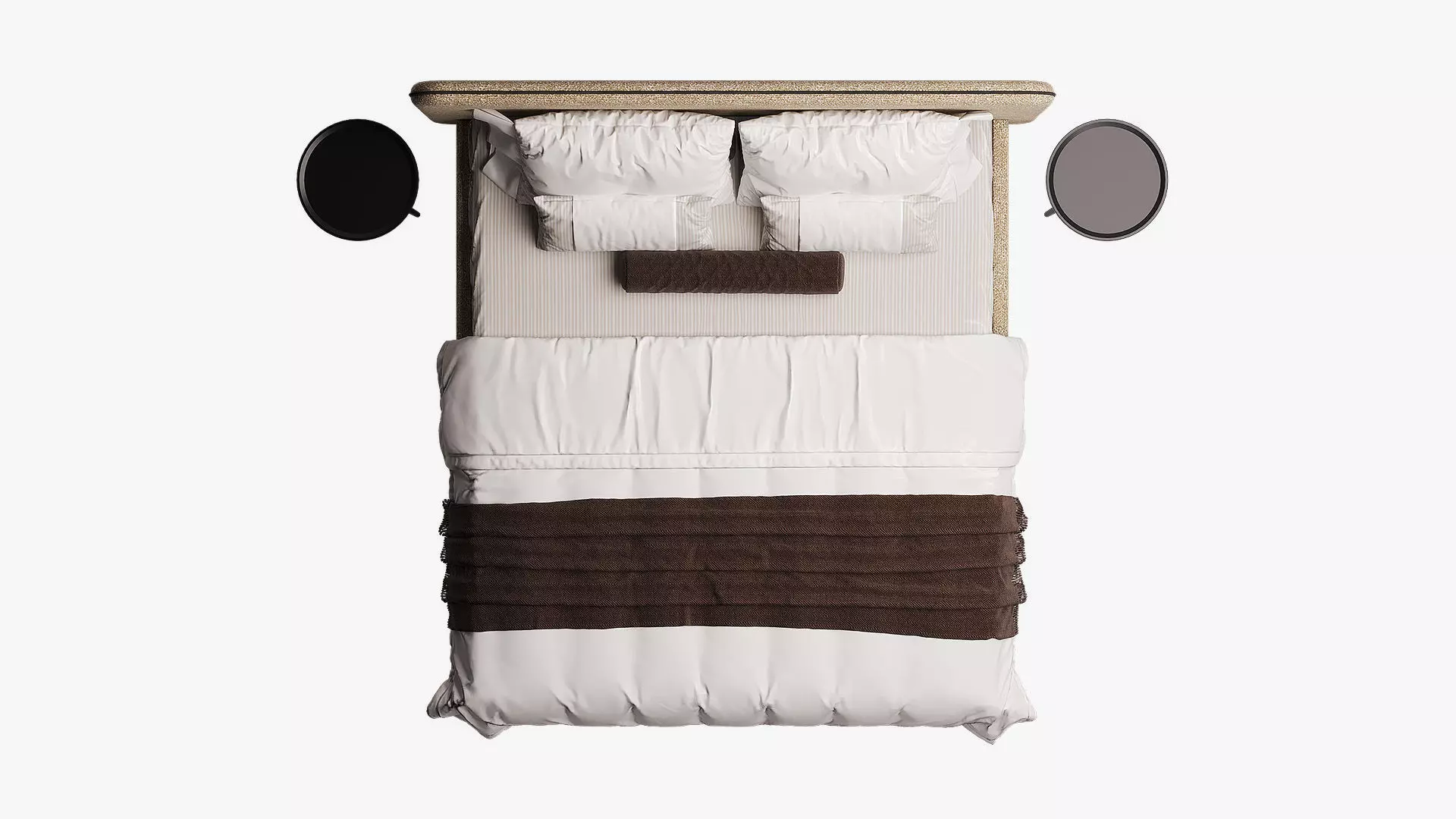 Beige bed with rounded headboard 3D model_3