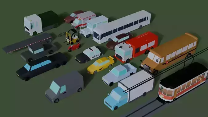 Low Poly City Vehicles Pack 20 Cars Trucks Buses and More