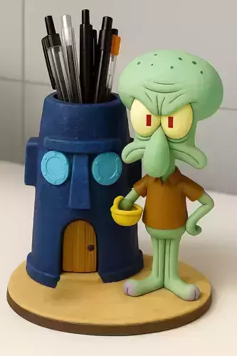 Grumpy Squidward and His Blue House 3D Model
