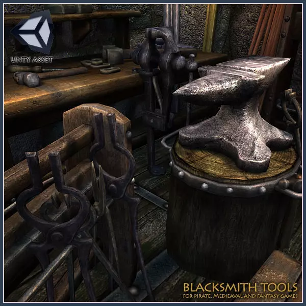 Medieval Blacksmith Tools Low-poly 3D model_0
