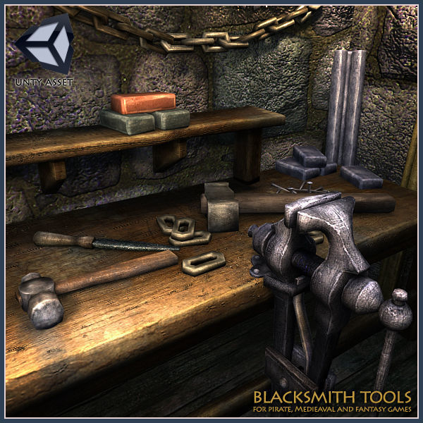 Medieval Blacksmith Tools Low-poly 3D model_6