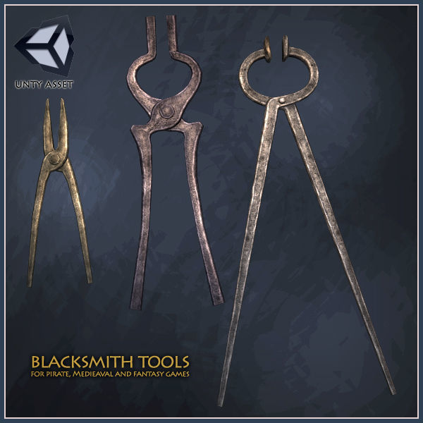 Medieval Blacksmith Tools Low-poly 3D model_1