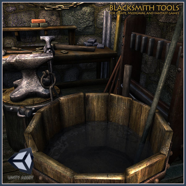 Medieval Blacksmith Tools Low-poly 3D model_2