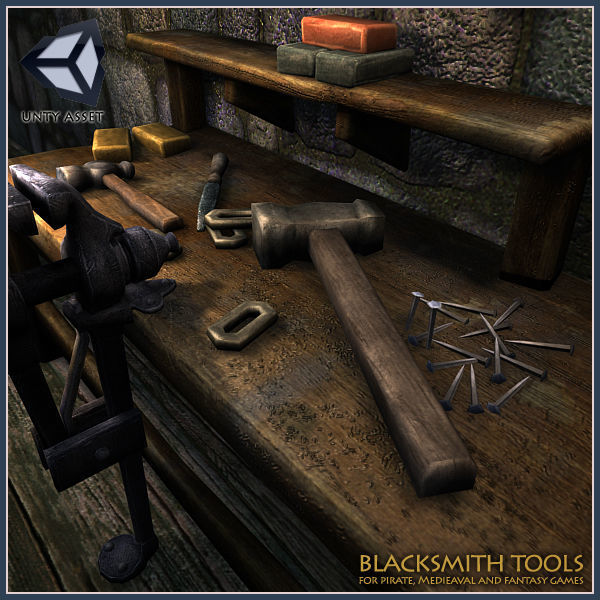 Medieval Blacksmith Tools Low-poly 3D model_3