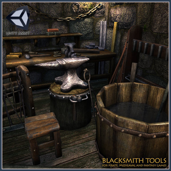 Medieval Blacksmith Tools Low-poly 3D model_4
