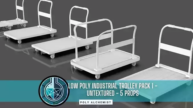 Low Poly Industrial Trolley Pack 1 - Untextured - 5 Props