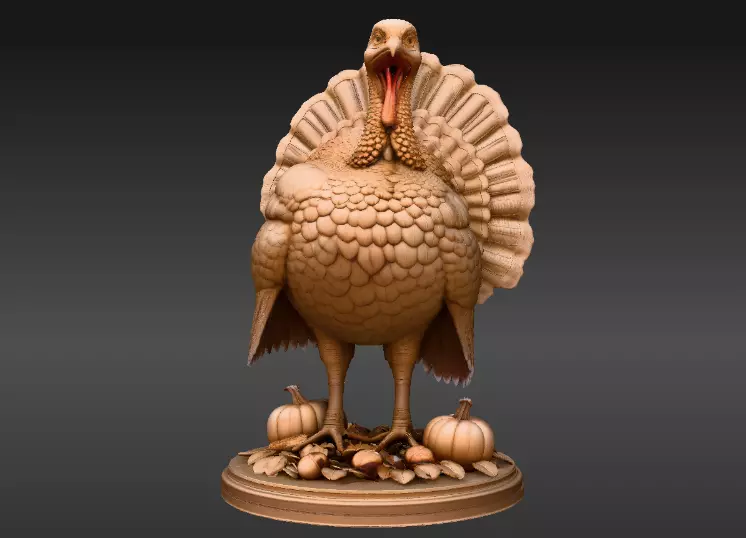 Harvest Turkey Sculpture 3D Model Detailed Thanksgiving Figurine Low-poly 3D model