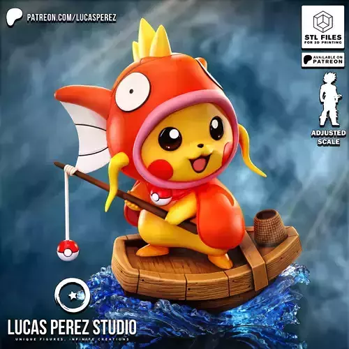 PIKACHU VESTIDO CON UN DISFRAZ DE MAGIKARP