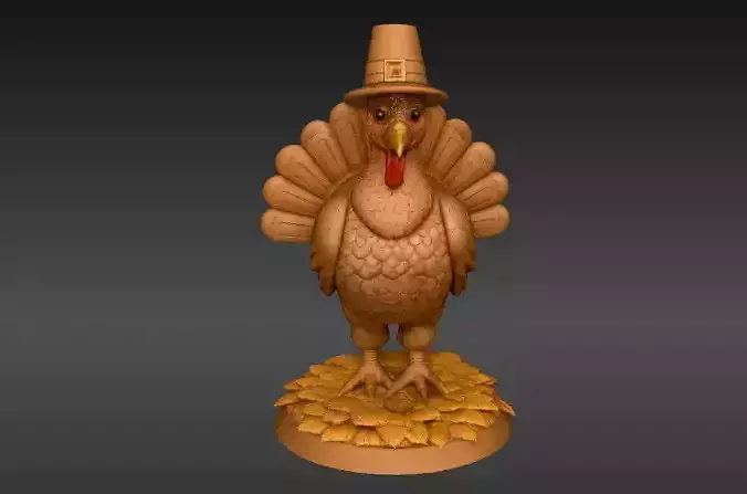 Stylised Thanksgiving Turkey Figurine 3D Model Festive Decor