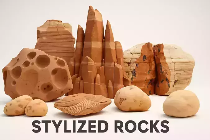 Desert Rock Pack 8 Realistic Sandstone Game Ready 3D Models