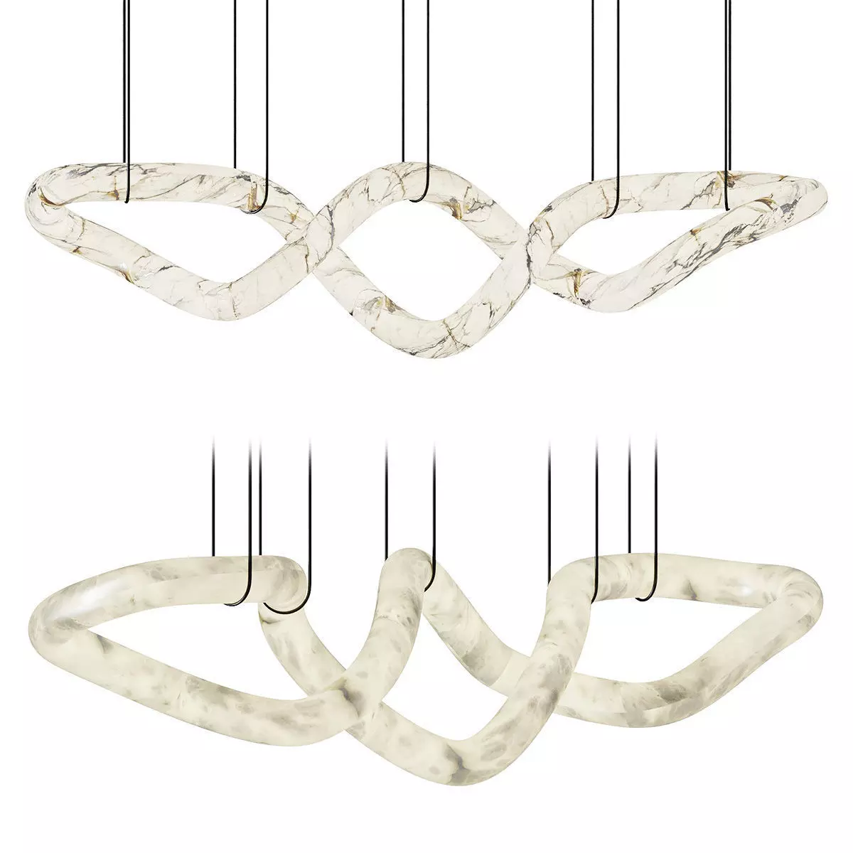 Designer Symmetrical Alabaster Pendant Chandelier 3D model_0