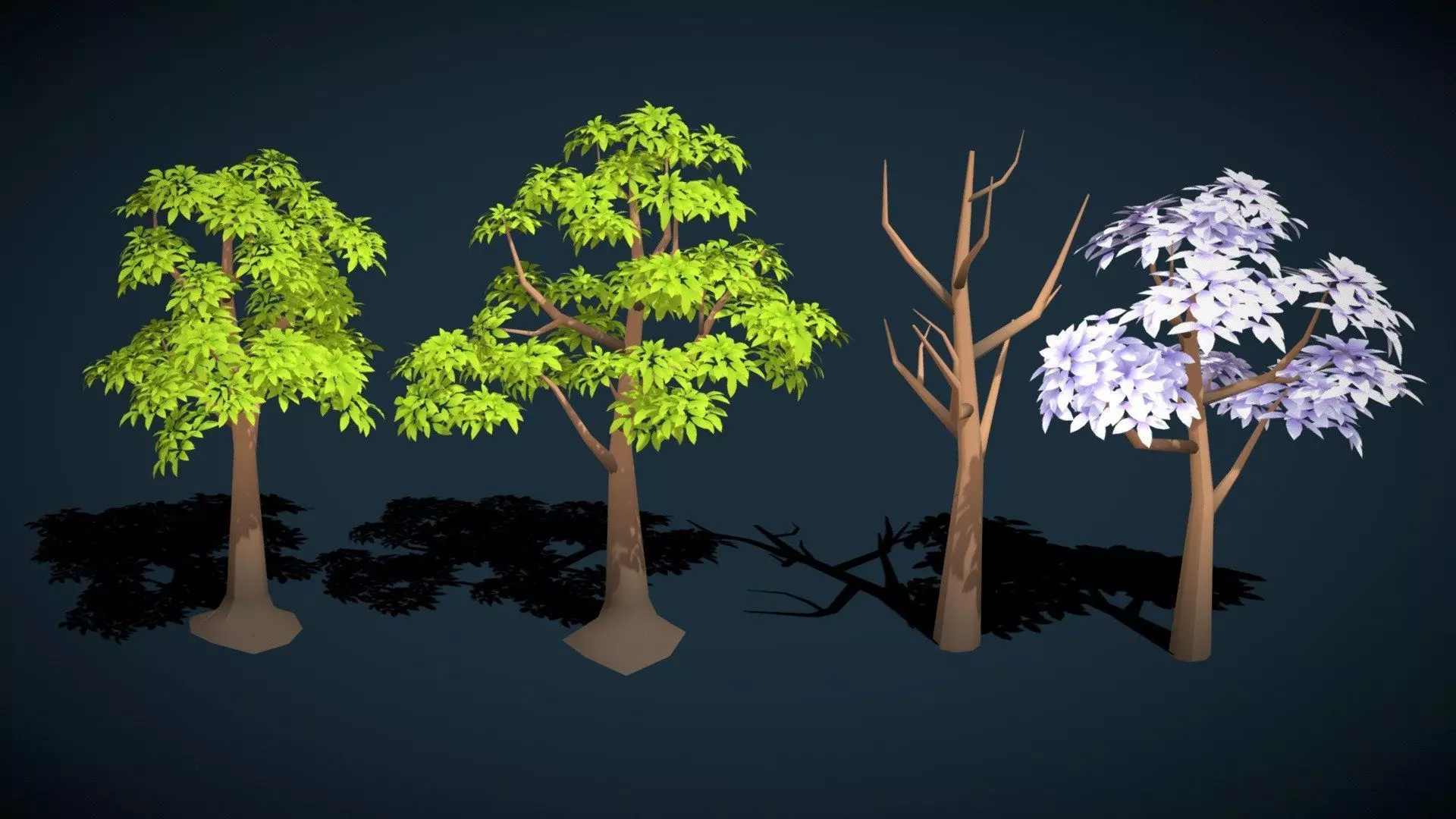 LowPoly Stylized Forest Pack Tree Bush Grass Flowers Collection Low-poly 3D model_1