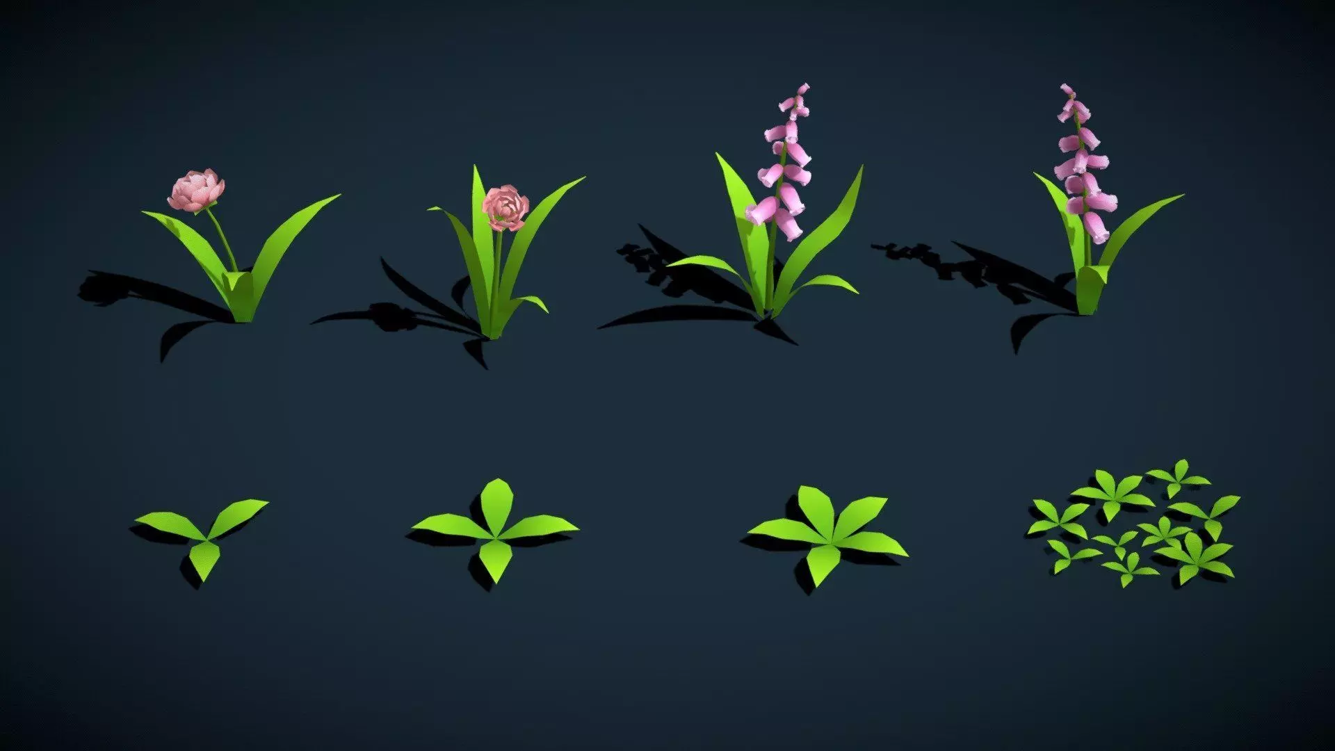 LowPoly Stylized Forest Pack Tree Bush Grass Flowers Collection Low-poly 3D model_7