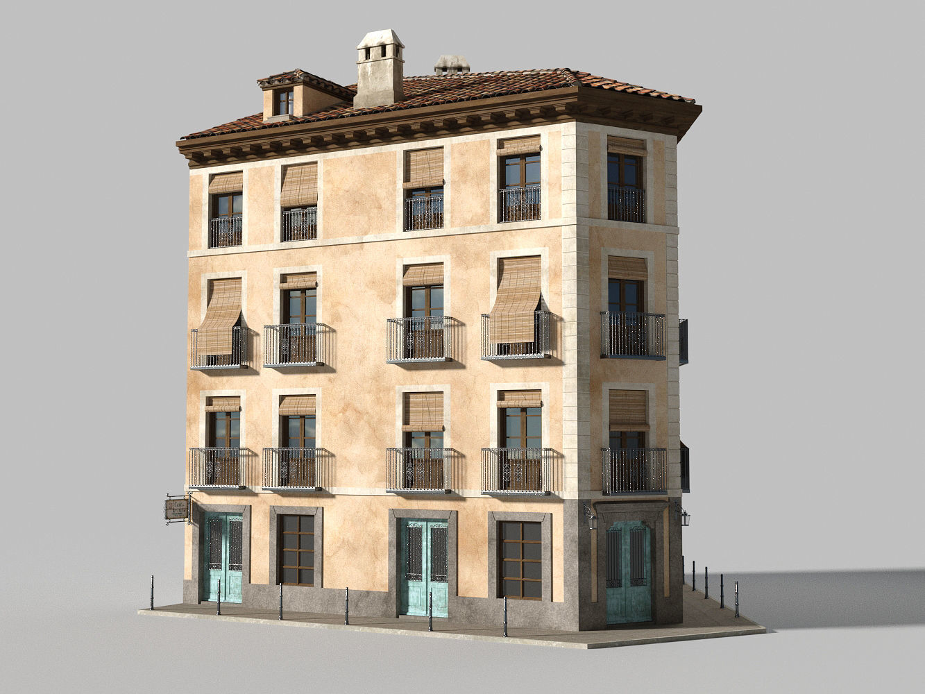 Old spanish house Low-poly 3D model_1