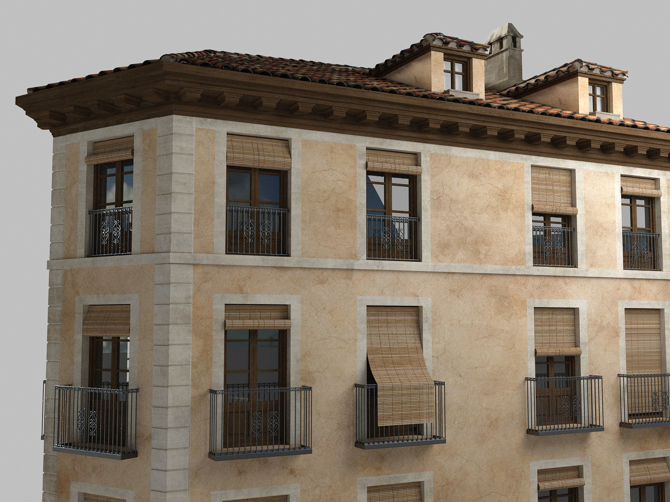 Old spanish house Low-poly 3D model_3