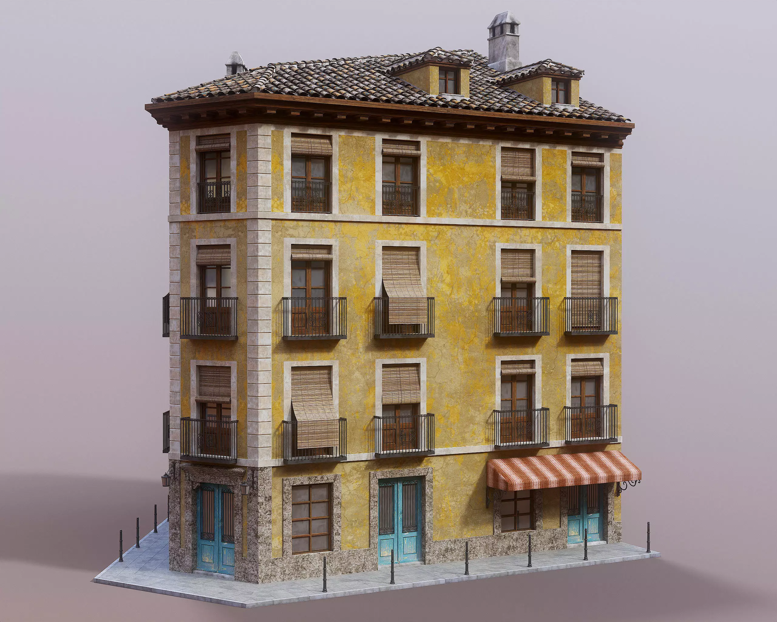 Old spanish house Low-poly 3D model_0