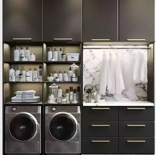 Laundry room with cosmetics for clothes and towels 3D model