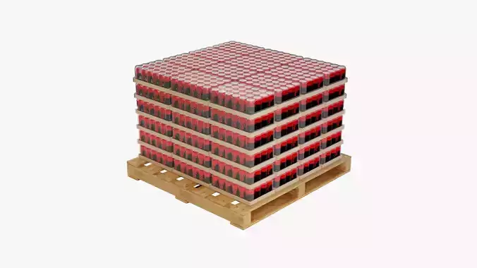 Wooden Pallet with Red Soda Cans 3D model 2