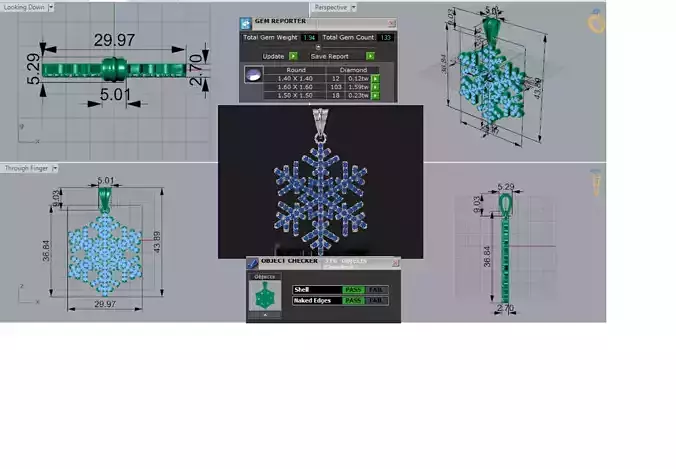  STL 3D Sapphire Snowflake gold jewelry Pendant jp0396 3D print model